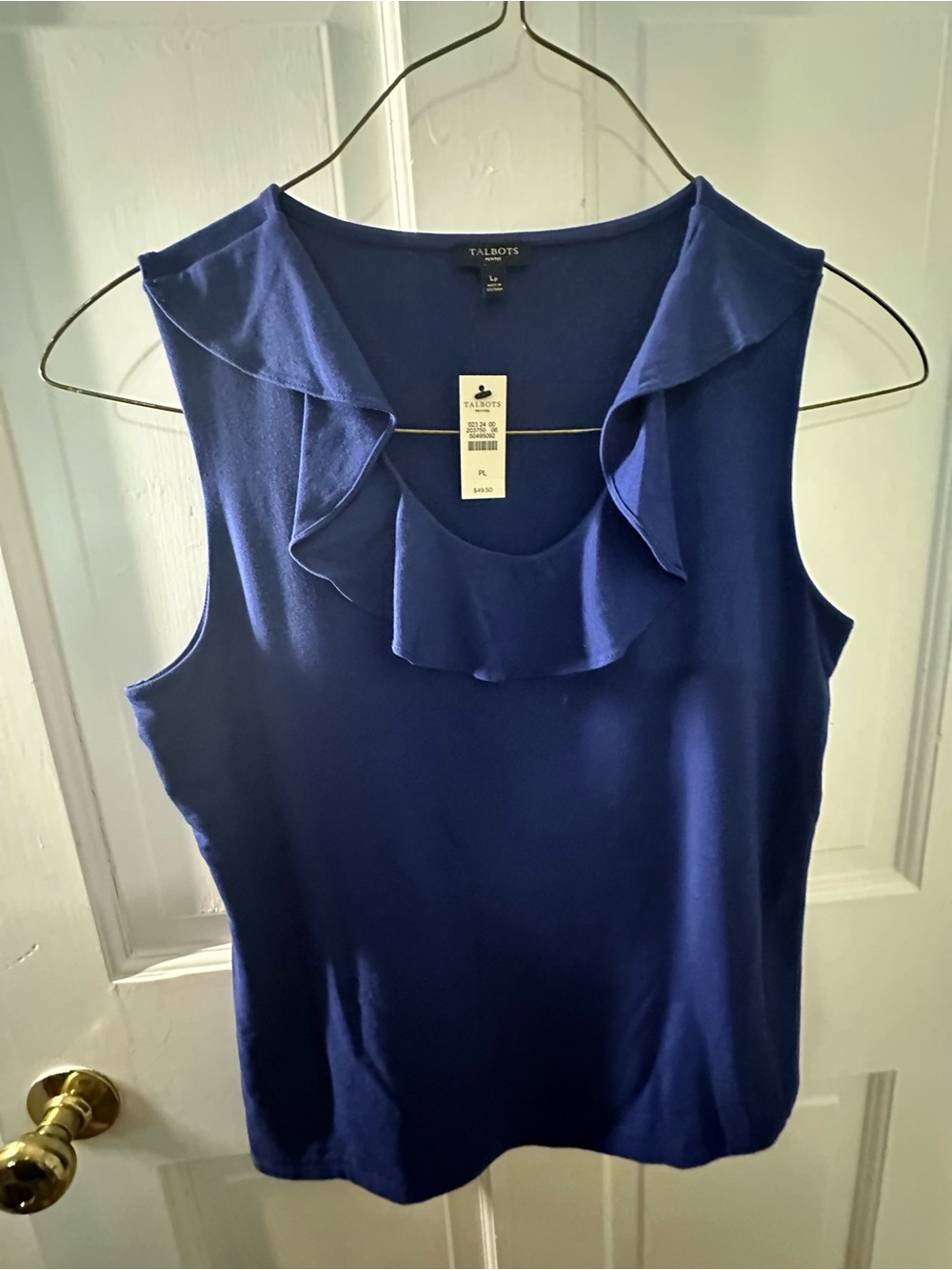 Talbots Royal Blue Sleeveless Ruffle Neck Shell
